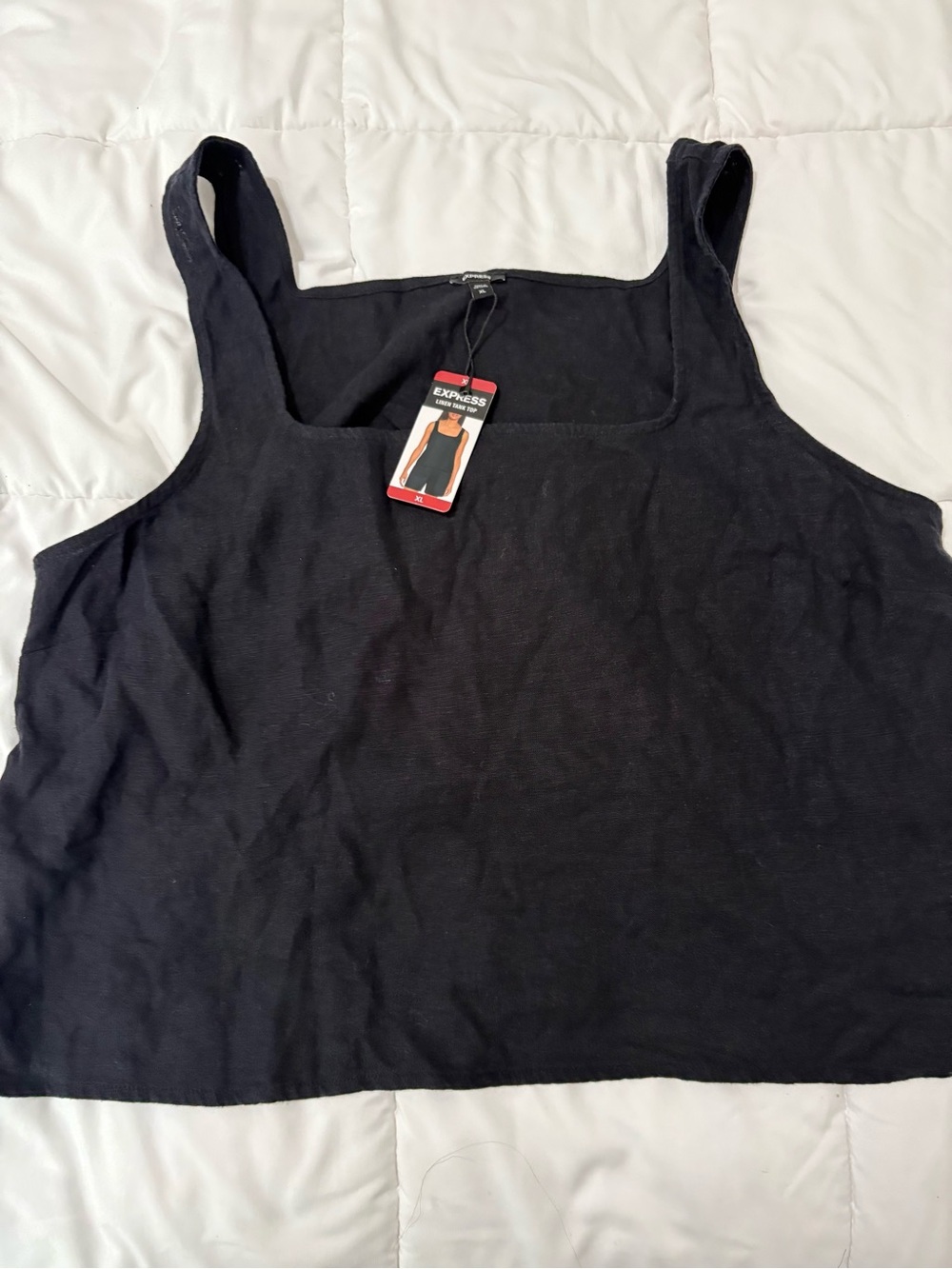 NWT Express Women's Black Square Neck Tank Top linen blend